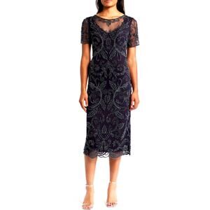 Pisarro Nights Women's Eggplant Embellished Illusion Neck Cocktail Dress Size 12